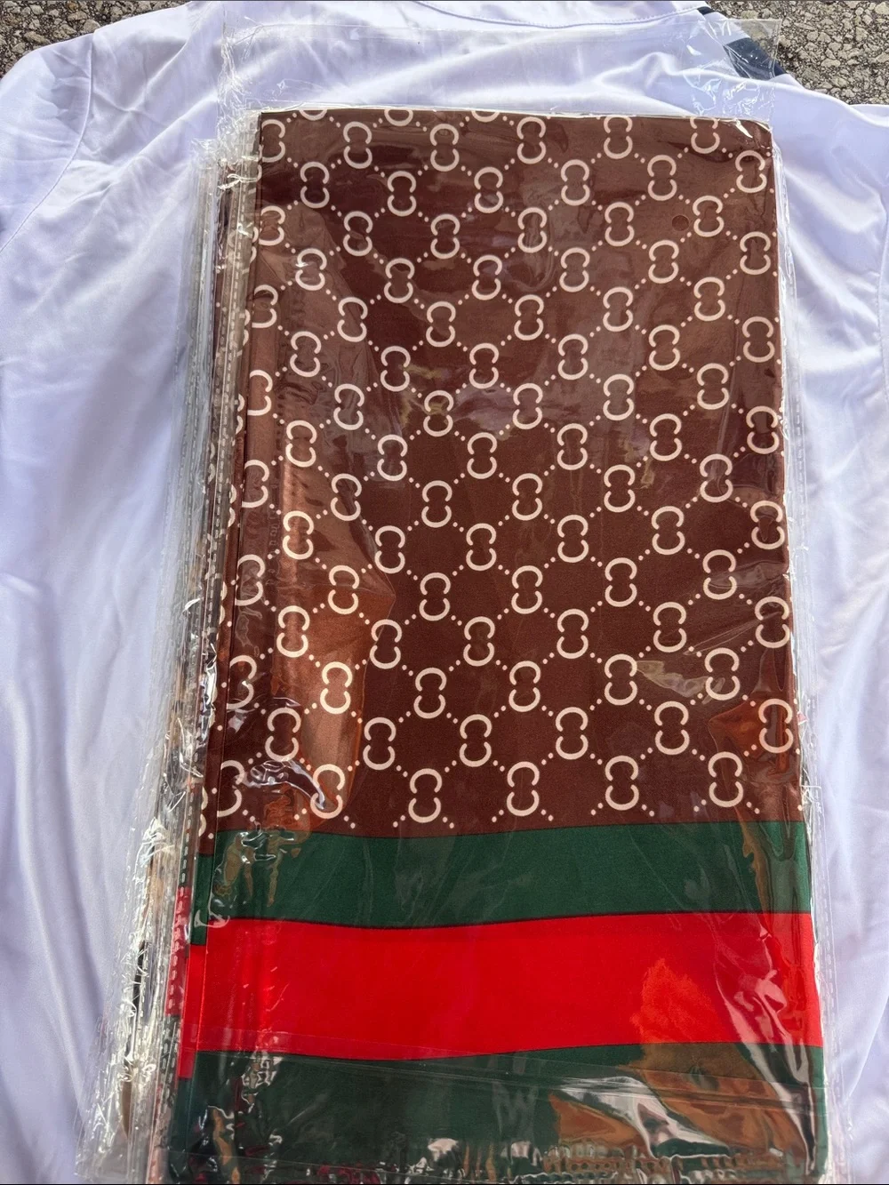 Women's Brown Patterned Scarf with Red and Green Stripe